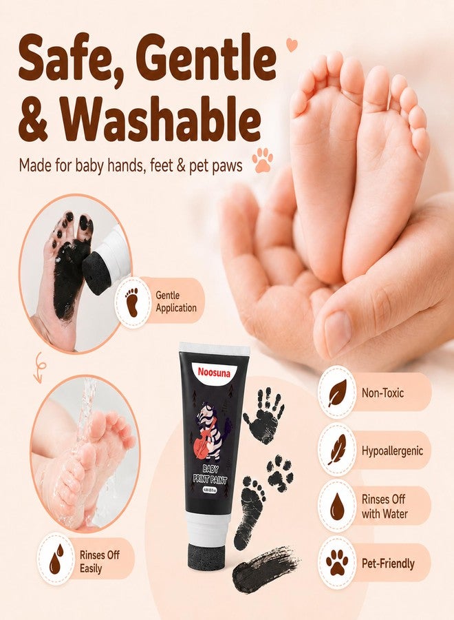 Noosuna Baby Hand and Footprint Paint with Sponge Head, Baby Safe Paint, 1.69 fl oz Non-Toxic and Washable, Dog Safe Paint for Paws Suitable for Babies and Pets, Newborn Memento, Black - Image 4