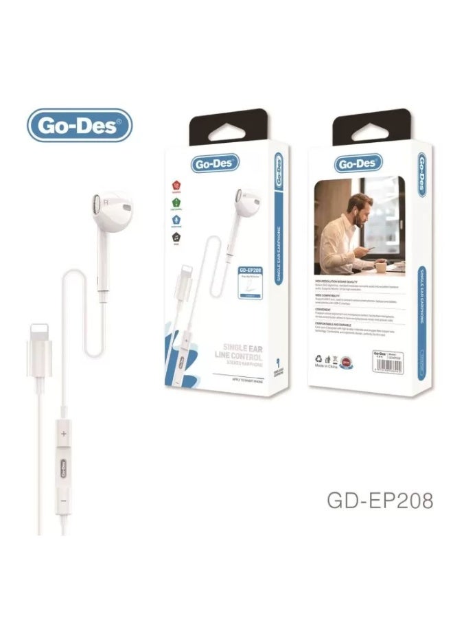 Go-Des GD-EP208 Type-C Single Ear Stereo Earphone with Line Control – White