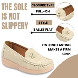 KRAFTER Women's L-Cream Leather Ballet Flat - 5 UK-M06-Crem-38 - Image 3