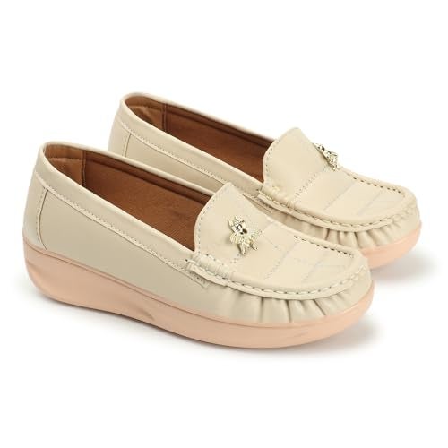 KRAFTER Women's L-Cream Leather Ballet Flat - 5 UK-M06-Crem-38 - Image 1