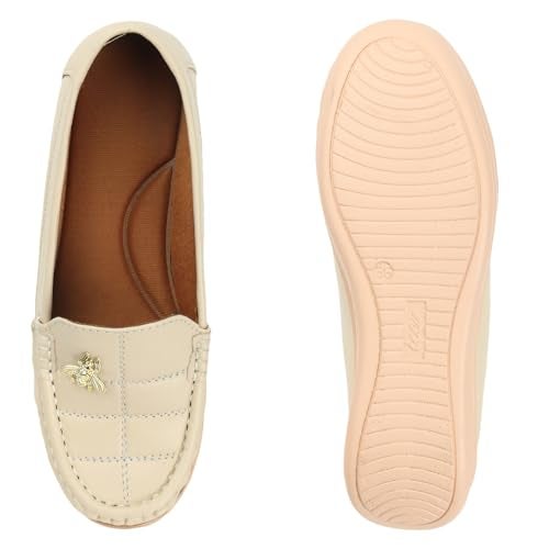 KRAFTER Women's L-Cream Leather Ballet Flat - 5 UK-M06-Crem-38 - Image 5