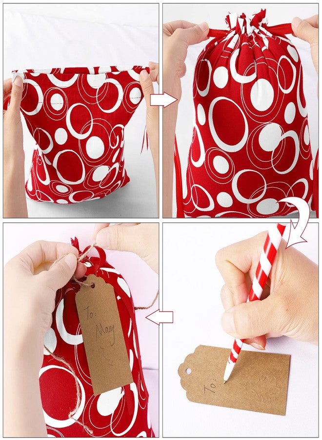 MIMIND 12 Pieces Christmas Drawstring Bag Red and White Fabric Xmas Gift Bag with Drawstring Cotton Present Wrapping Bags for Christmas Holiday Gift Giving Decorations, Assorted Sizes - Image 4
