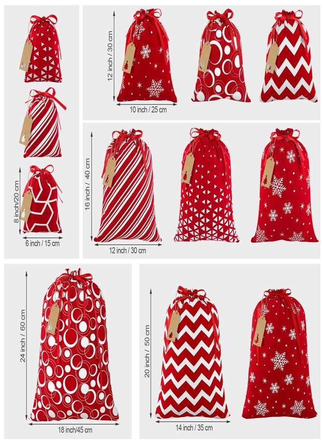 MIMIND 12 Pieces Christmas Drawstring Bag Red and White Fabric Xmas Gift Bag with Drawstring Cotton Present Wrapping Bags for Christmas Holiday Gift Giving Decorations, Assorted Sizes - Image 2