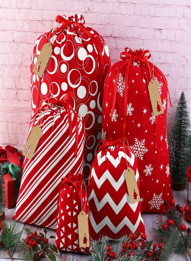MIMIND 12 Pieces Christmas Drawstring Bag Red and White Fabric Xmas Gift Bag with Drawstring Cotton Present Wrapping Bags for Christmas Holiday Gift Giving Decorations, Assorted Sizes - Image 5