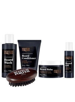 scotch porter Scotch Porter Beard Care Kit - Cleanse, Moisturize, Soothe & Style Coarse, Dry Hair while Encouraging Growth for a Fuller/Healthier-Looking Beard - Includes Wash, Conditioner, Serum, Balm & Brush  - Image 1