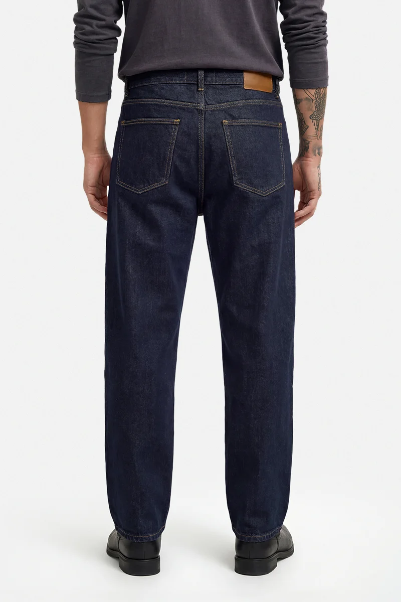 SNITCH Navy Blue Solid Wide Leg Streetwear Jeans