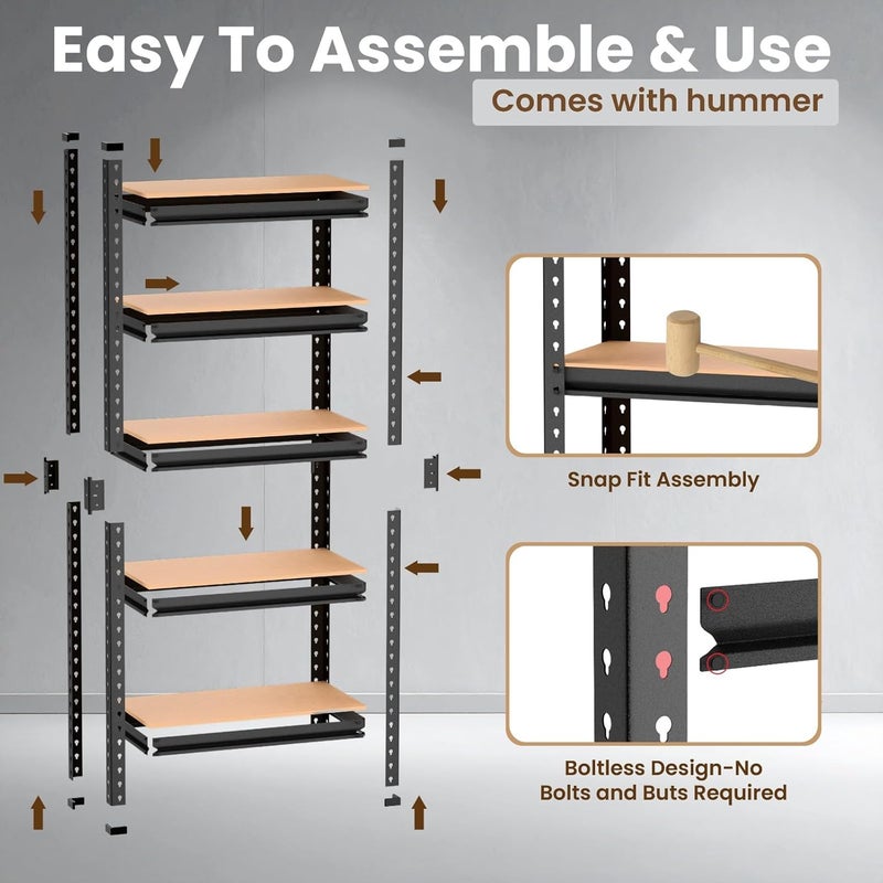 BrandFlex Black Adjustable Set of 5-Shelf Metal Storage Shelving Unit, Steel Bootless Rivet Utility Display Rack Garage Shelves, 63 Inches Height(60 X 24 X 12 Inch-H X W X D,Black) (5 TIRE) - Image 5