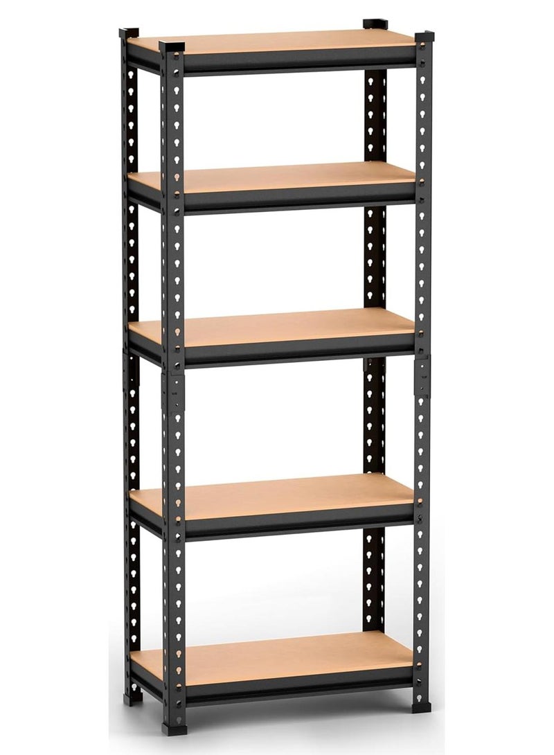 BrandFlex Black Adjustable Set of 5-Shelf Metal Storage Shelving Unit, Steel Bootless Rivet Utility Display Rack Garage Shelves, 63 Inches Height(60 X 24 X 12 Inch-H X W X D,Black) (5 TIRE) - Image 1