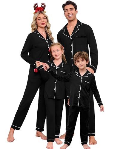 iClosam Christmas Family Matching Pajamas Soft Santa Print Long Sleeve Holiday PJs for Adults Cozy Winter Sleepwear Set Black - Image 1