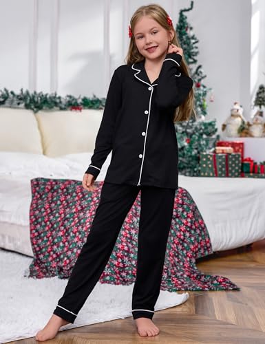 iClosam Christmas Family Matching Pajamas Soft Santa Print Long Sleeve Holiday PJs for Adults Cozy Winter Sleepwear Set Black - Image 3
