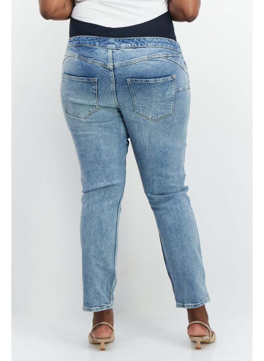 NEW LOOK Maternity Regular Fit Wash Stretchable Jeans, Blue  - Image 3