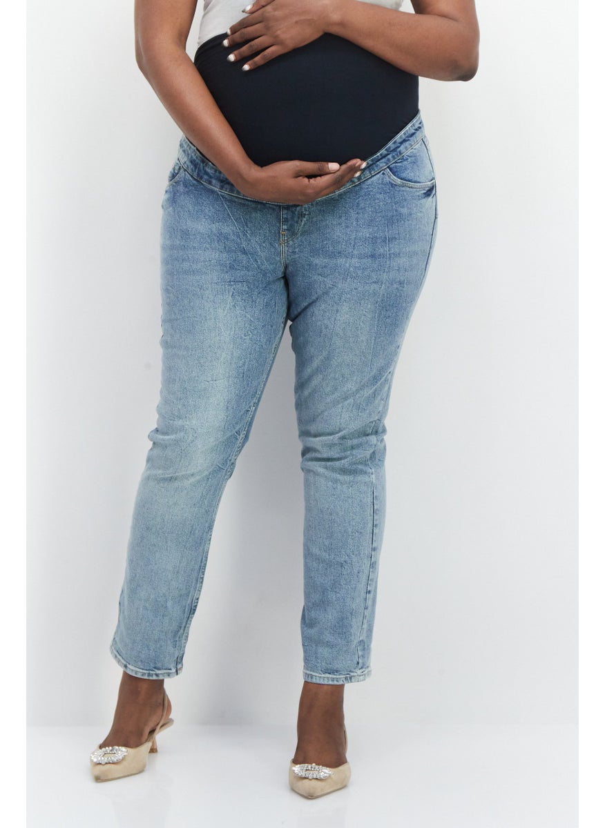 NEW LOOK Maternity Regular Fit Wash Stretchable Jeans, Blue  - Image 1