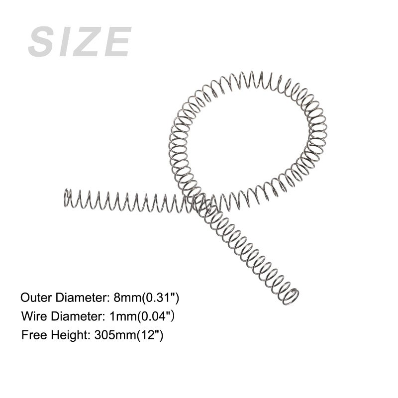 METALLIXITY Compression Springs (1x8mm OD,305mm Free Length) 2Pcs, 304 Stainless Steel Extension Spring - for Shop Home Repairs, DIY Projects, Silver Tone - Image 2