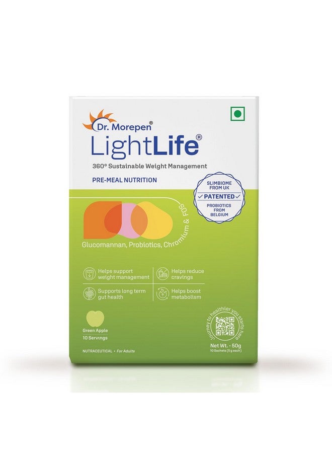 Dr. Morepen LightLife Pre-Meal Nutrition Mix by Dr.Morepen | Manages Appetite & Cravings | Refreshing Green Apple Flavor | Ideal For Men & Women | 10 Sachets | 50g - Image 1