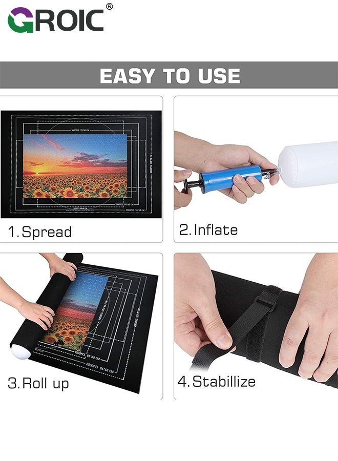 GROIC حصيرة ألغاز 3000 قطعة، لوحة ألغاز منظمين ومخازن مع 4 صناديق فرز، حافظ ألغاز محمول لـ 3000 2000 1500 1000 قطعة ألغاز، حقيبة تخزين بسحاب لحفظ الألغاز - Image 3