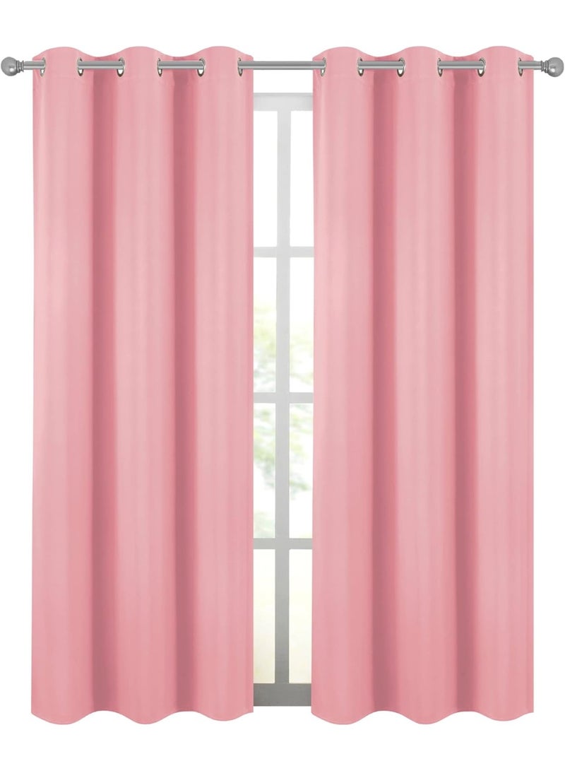 Linen Textured Curtain for Living Room Darkening 132x213cm Long BedroomThermal Insulated pink  Grommet Top Window Curtains 1 Panel - Image 2
