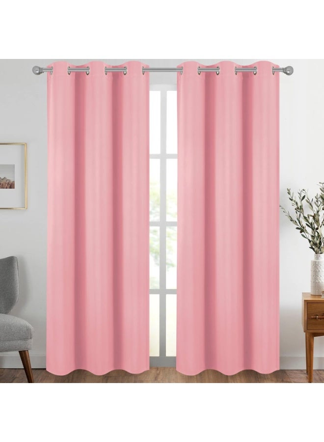 Linen Textured Curtain for Living Room Darkening 132x213cm Long BedroomThermal Insulated pink  Grommet Top Window Curtains 1 Panel - Image 1