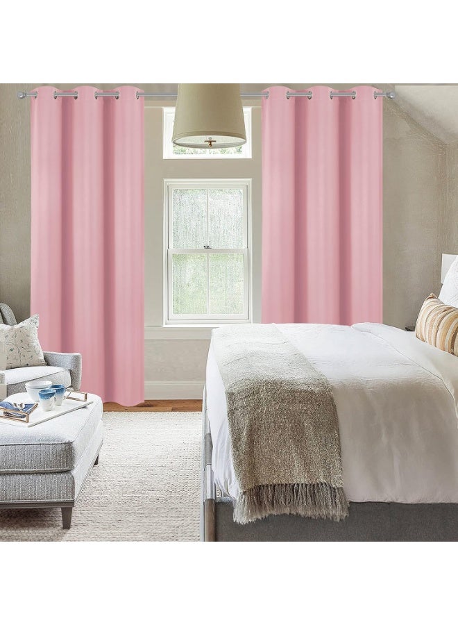 Linen Textured Curtain for Living Room Darkening 132x213cm Long BedroomThermal Insulated pink  Grommet Top Window Curtains 1 Panel - Image 3