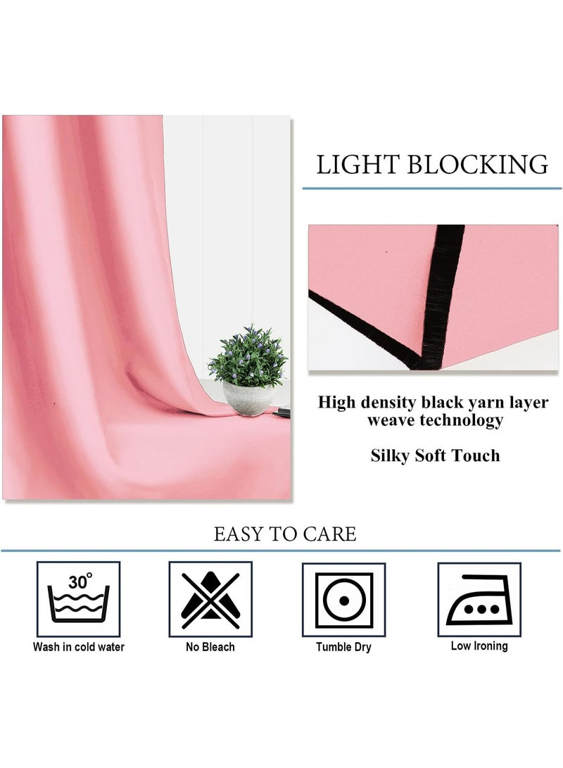 Linen Textured Curtain for Living Room Darkening 132x213cm Long BedroomThermal Insulated pink  Grommet Top Window Curtains 1 Panel - Image 5