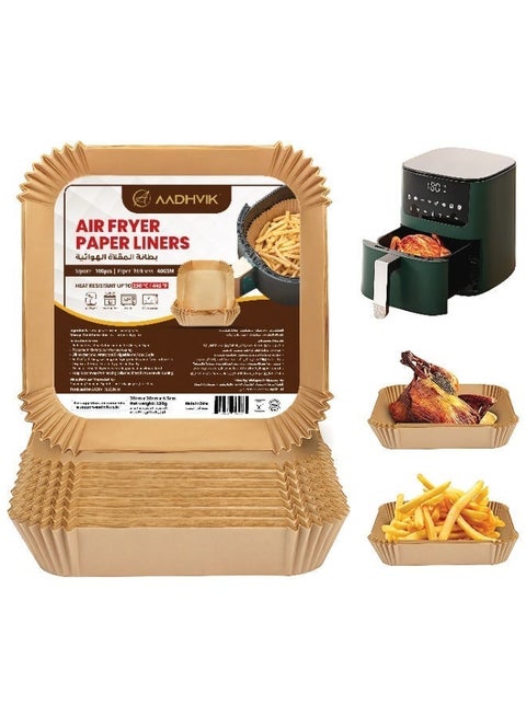 AADHVIK Air Fryer Paper Liners (100 Pcs) - Non-Stick Disposable Baking Paper for Air Fryer, Oil-Proof, Waterproof & Heat-Resistant Food-Grade Parchment for Cooking, Baking, Roasting & Frying