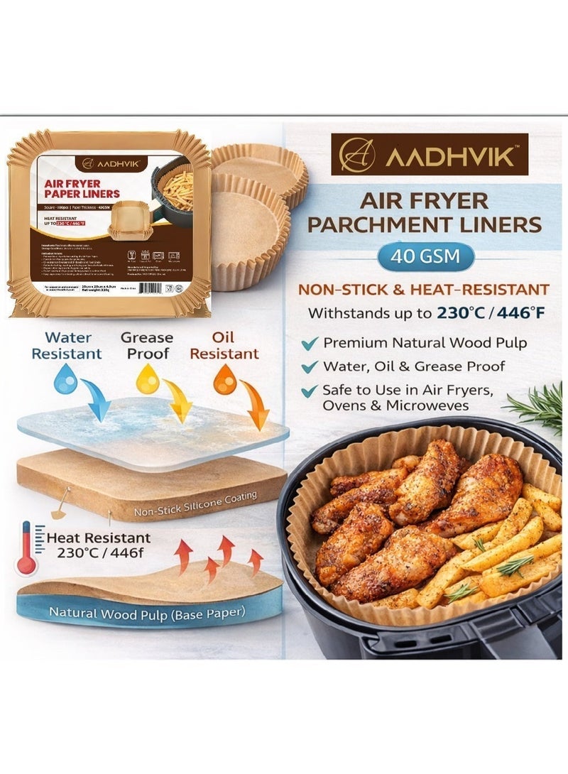 AADHVIK Air Fryer Paper Liners (100 Pcs) - Non-Stick Disposable Baking Paper for Air Fryer, Oil-Proof, Waterproof & Heat-Resistant Food-Grade Parchment for Cooking, Baking, Roasting & Frying - Image 3