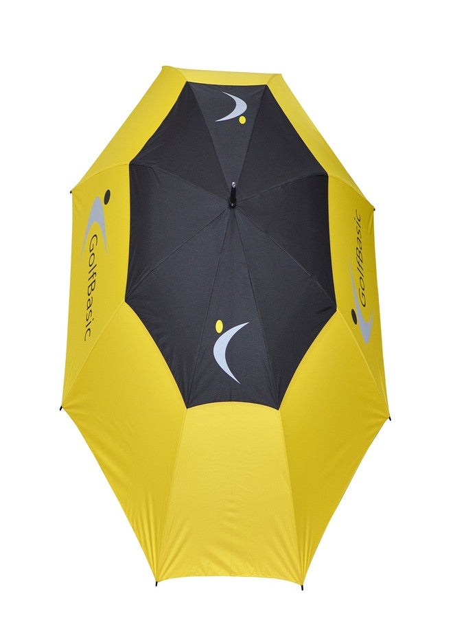 GolfBasic Full EP Coated Automatic Open Double Canopy Golf Umbrella (Yellow/Black) - Image 1