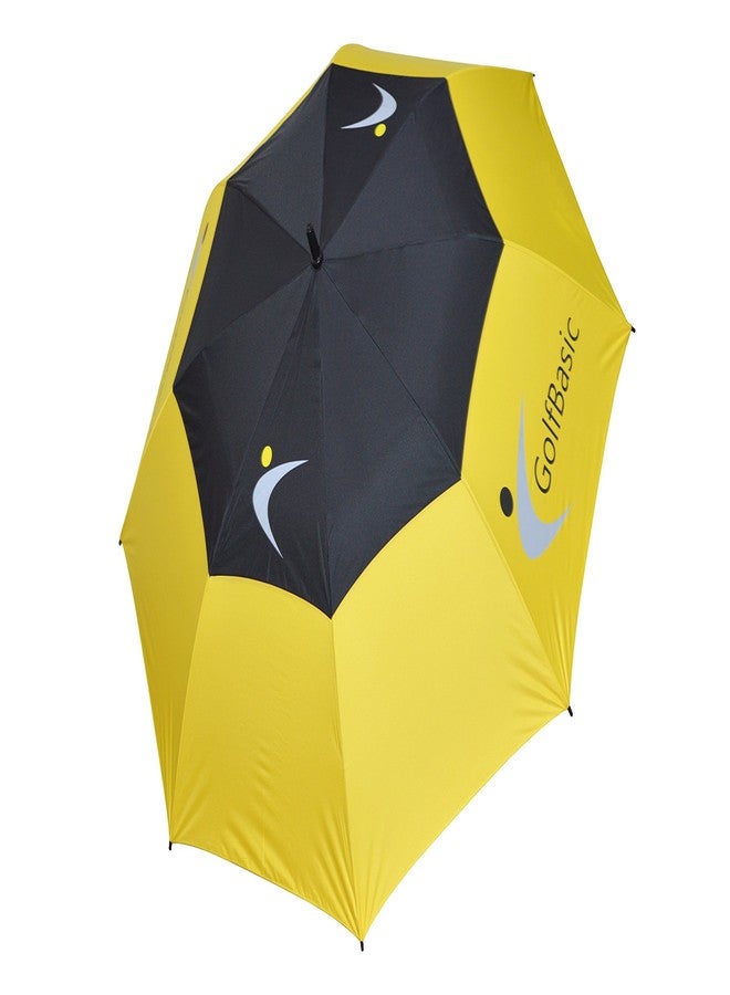 GolfBasic Full EP Coated Automatic Open Double Canopy Golf Umbrella (Yellow/Black) - Image 2