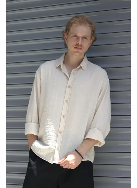 هايمان Men's Oversize Cut Linen Shirt