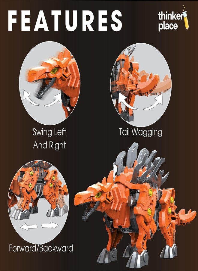 ThinkerPlace مجموعة بناء ديناصور ستيجوسورس للتحكم عن بعد من ThinkerPlace | ديناصور يعمل بالتحكم عن بعد | تعلم العلوم والتكنولوجيا والهندسة والرياضيات: تعرف على التكنولوجيا اللاسلكية | لعبة تعليمية للأطفال من عمر 6 سنوات فما فوق - Image 2