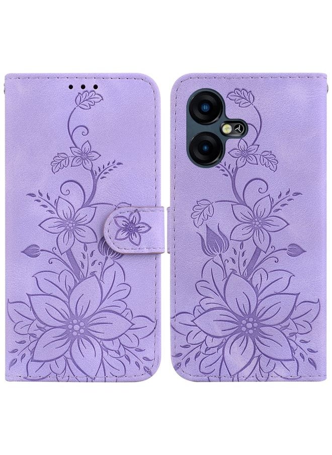 HuHa Case Cover For For Tecno Pova Neo 3 Lily Embossed Leather Phone Case(Purple) 