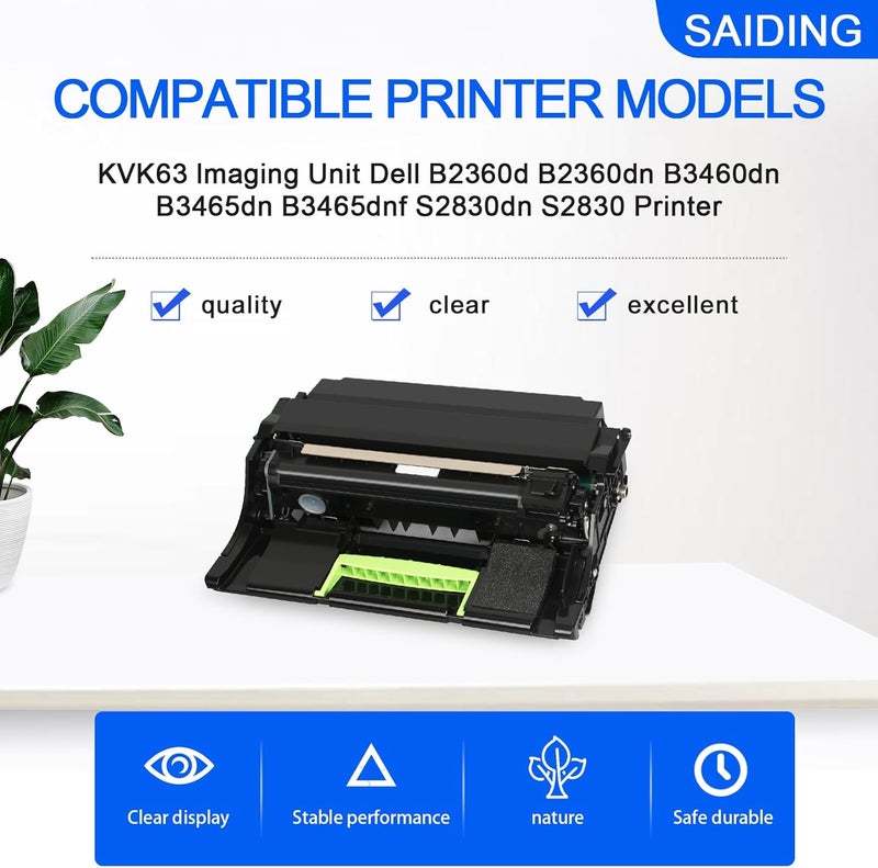SAIDING KVK63 B2360 Drum Unit for Dell KVK63 Imaging Unit Replacement for Dell B2360d B2360dn B3460dn B3465dn B3465dnf S2830dn Printer(1-Pack) - Image 2