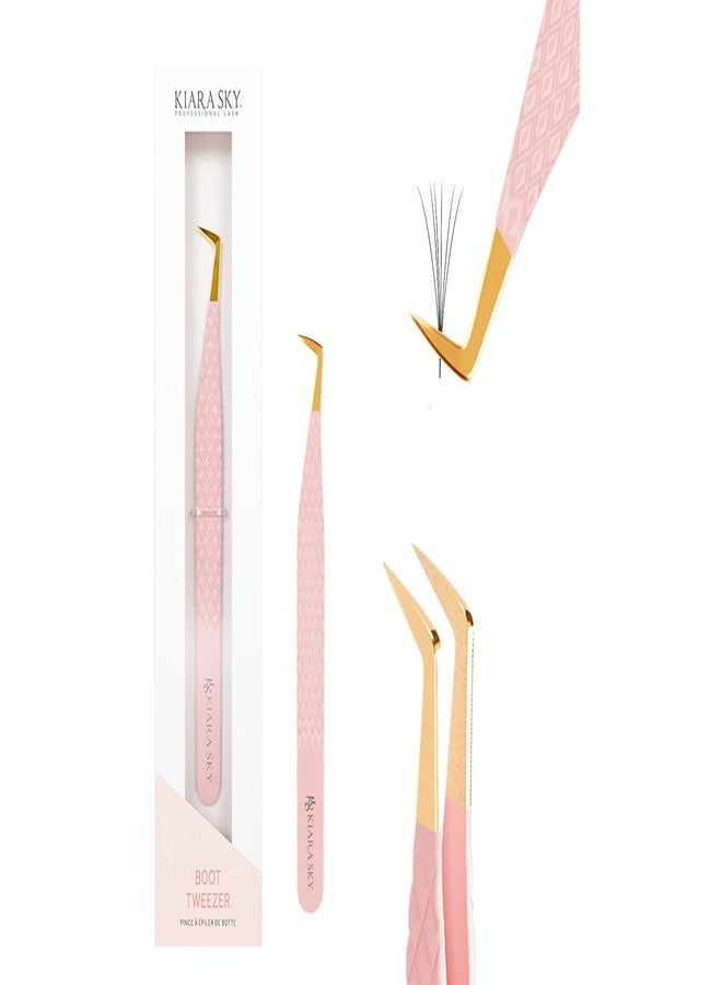 KIARA SKY LASH Tweezer for Eyelash Extensions | Precision Fiber Tip Grip | Volume, Mega Volume, and Lash Removal Fills | Comfortable Ergonomic Design | Pink and Gold, BOOT TWEEZER - Image 1