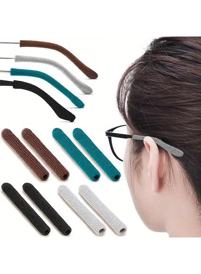 4 Pairs Black Anti Slip Glasses Ear Pads Comfortable Knitted Nose Clip Sleeves - Image 2