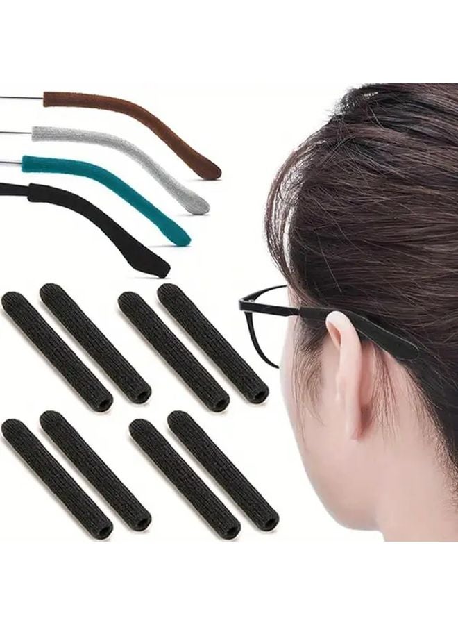 4 Pairs Black Anti Slip Glasses Ear Pads Comfortable Knitted Nose Clip Sleeves - Image 1