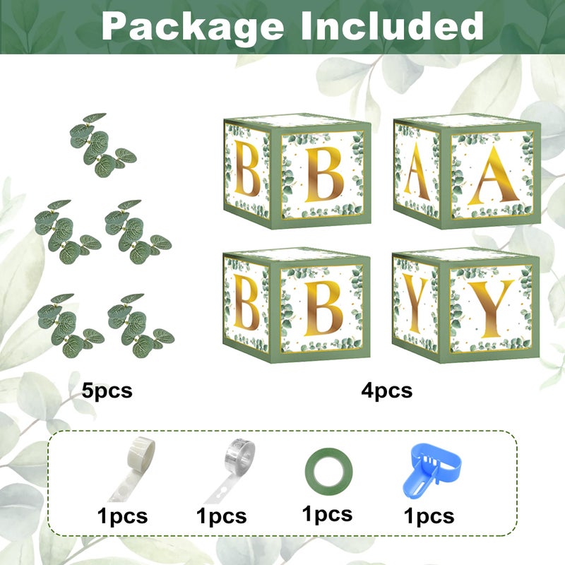Amandir 145Pcs Baby Boxes Sage Green Baby Shower Decorations, Olive Green Balloon Garland Kit 4 Baby Blocks Gold Letter for Gender Neutral Boy Girl Safari Jungle Birthday Baptism Party Supplies - Image 2