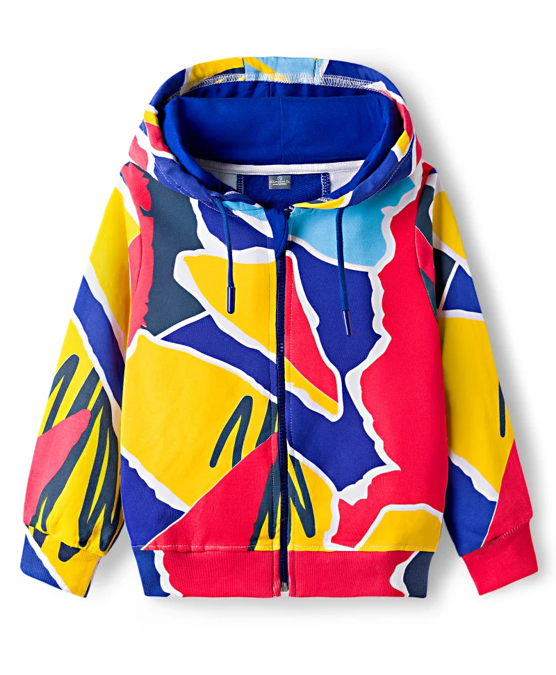 Ollington St. Ollington St. Cotton Knit Full Sleeves Printed Sweatjacket and Knit Joggers Set - Blue