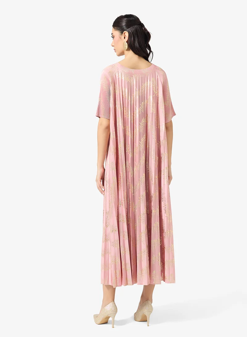 Khizana Pleated Dress in Foil Print