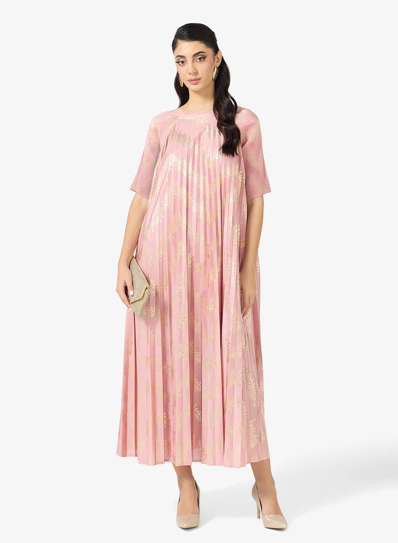 Khizana Pleated Dress in Foil Print