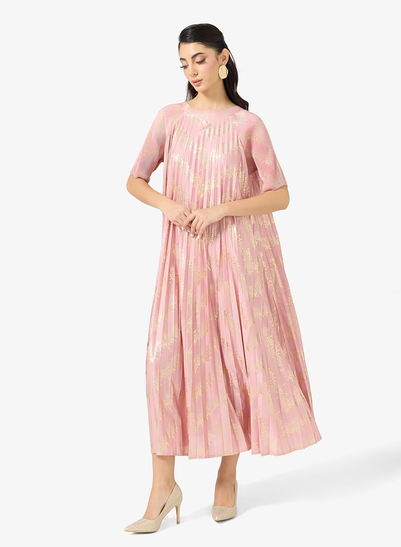 Khizana Pleated Dress in Foil Print