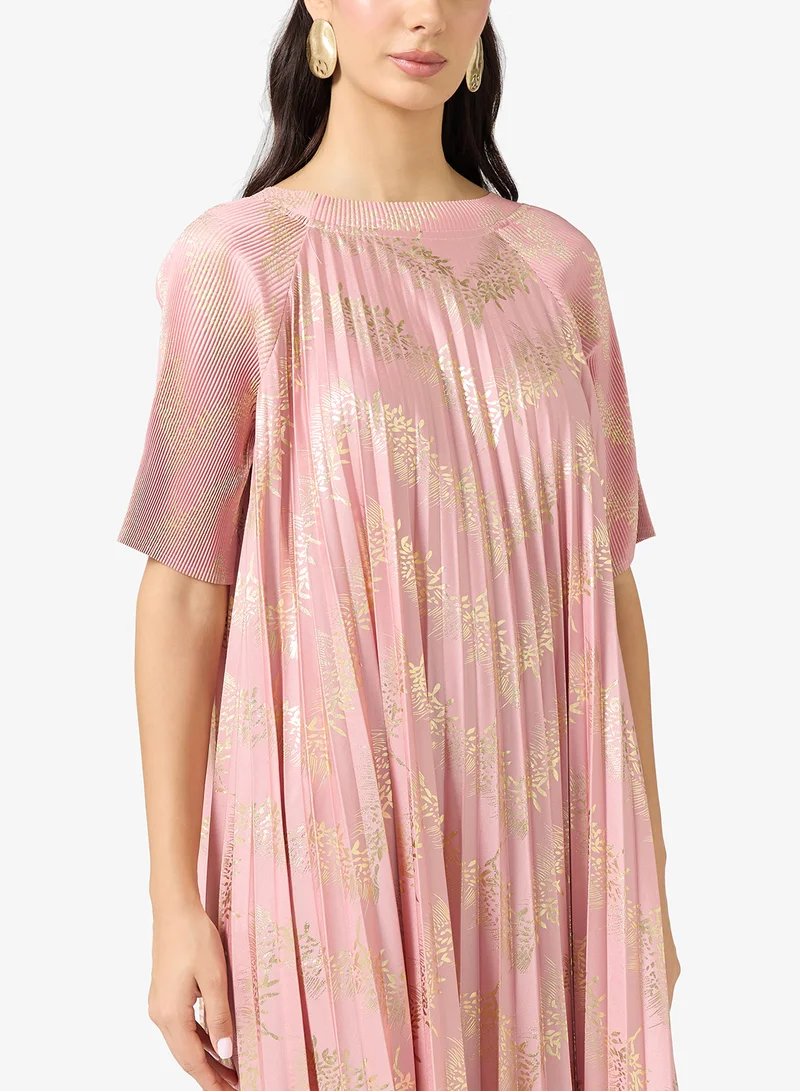 Khizana Pleated Dress in Foil Print