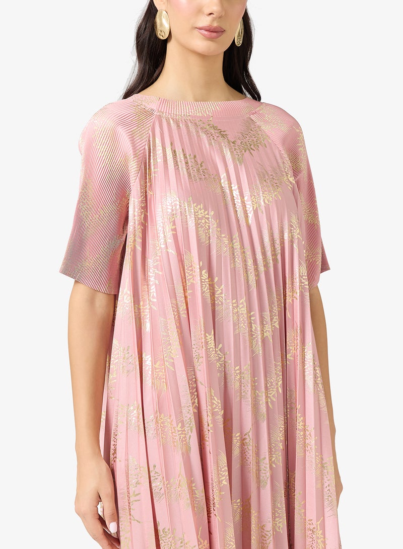 Khizana Pleated Dress in Foil Print - Image 3