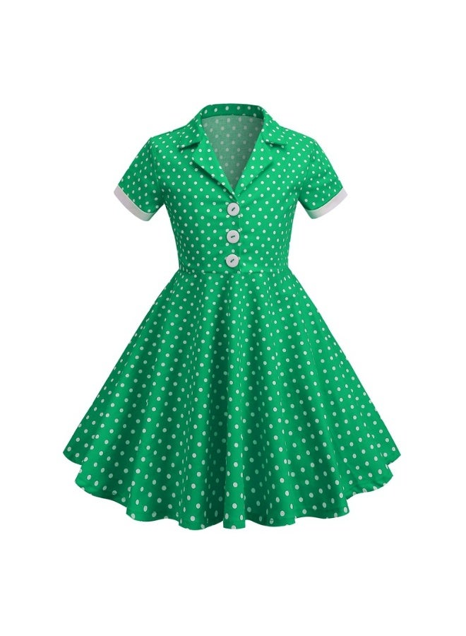 Polka Dot Vintage Princess Dress for Kids - Short Sleeve Summer Dress - Image 1