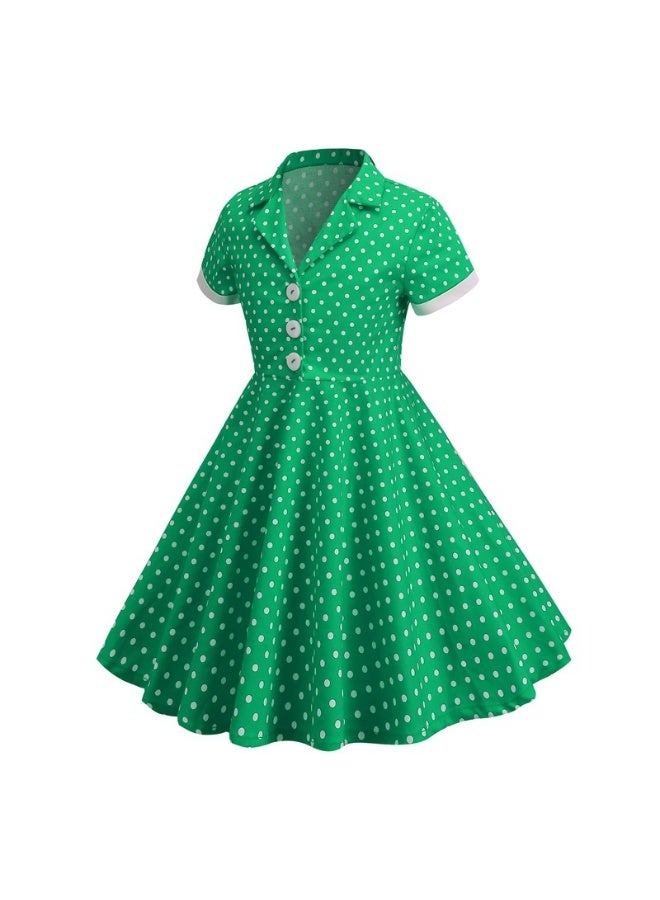 Polka Dot Vintage Princess Dress for Kids - Short Sleeve Summer Dress - Image 2