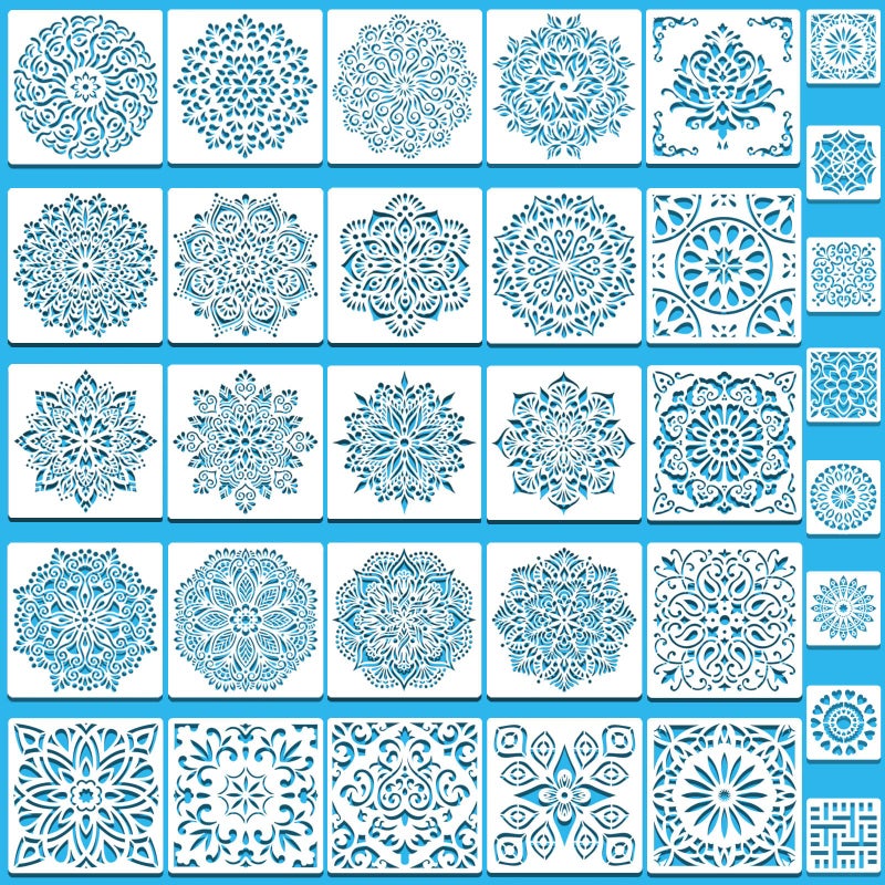 SUNFEEL Mandala Painting Craft Stencils Reusable Templates 6 x 6 in and 35 x 35 in For Wood and Canvas DIY Crafts and Furniture
