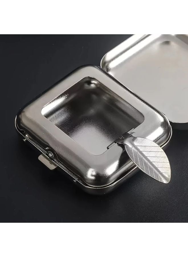 Silvery Portable Mini Stainless Steel Ashtray Square Design For Travel Home Office - Image 5