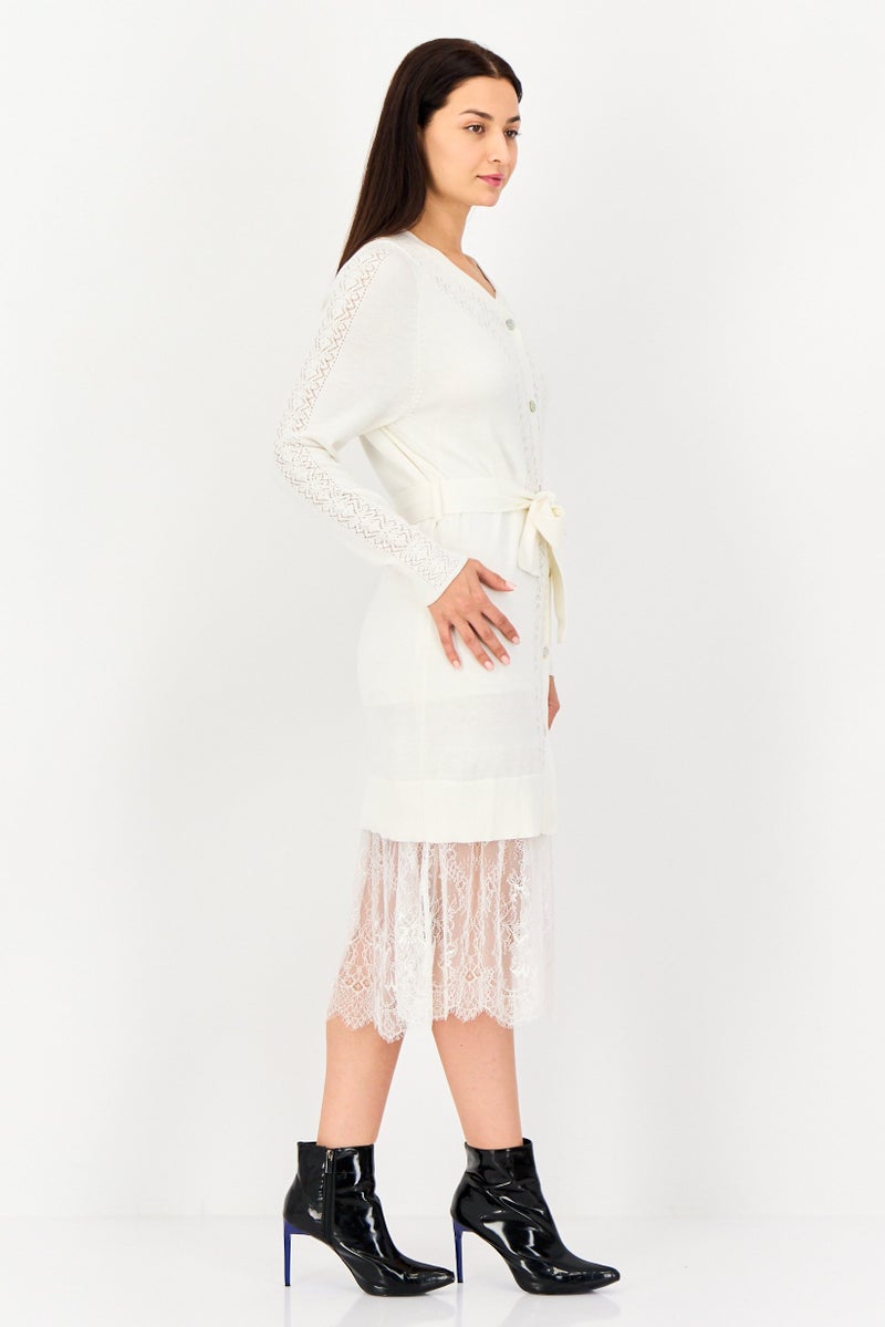 SELECTED Women 2 Pieces Knitted Belted Mini Dress Set, White - Image 4