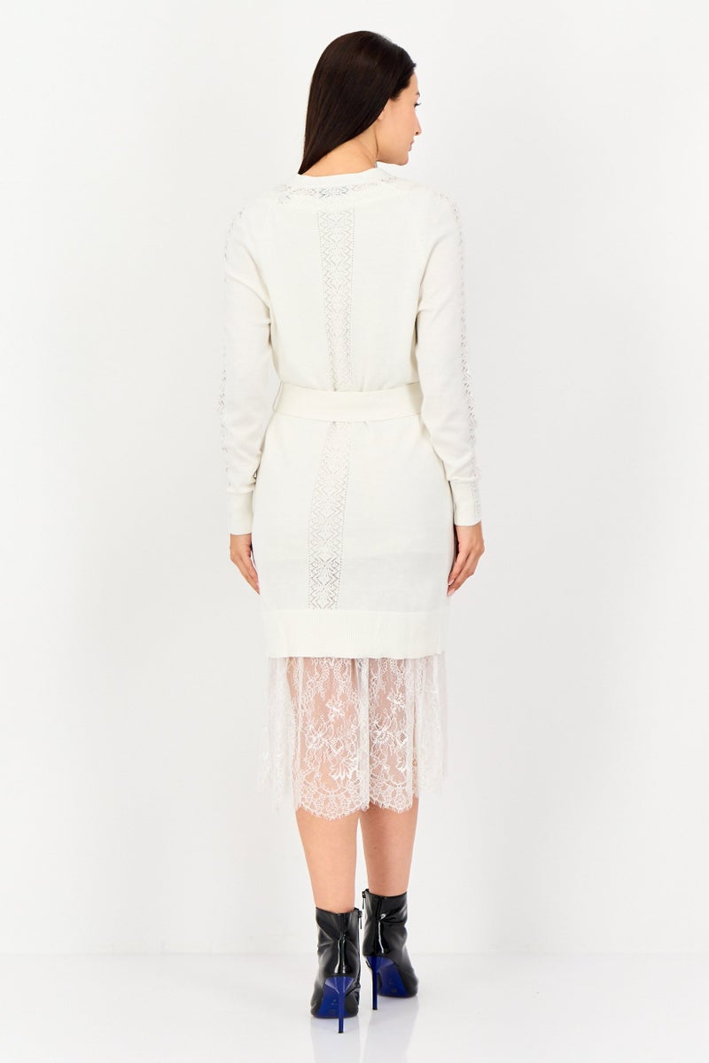 SELECTED Women 2 Pieces Knitted Belted Mini Dress Set, White - Image 3