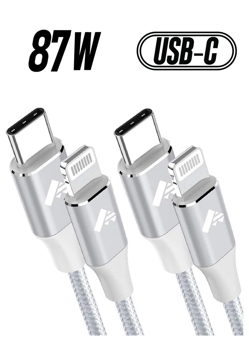 Aioneus كابل C إلى Lightning بطول 2 متر، قطعتان، كابل شاحن iPhone مزود بمصدر طاقة، معتمد من MFi، كابل شحن iPhone سريع مضفر، متوافق مع iPhone 13 12 Pro Max Mini X XS XR 11 Pro 8 Plus 10 7 6 SE، iPad - Image 1