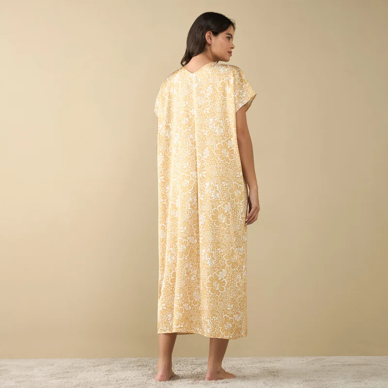 Splash FAV All-Over Floral Print Night Gown with Short Sleeves