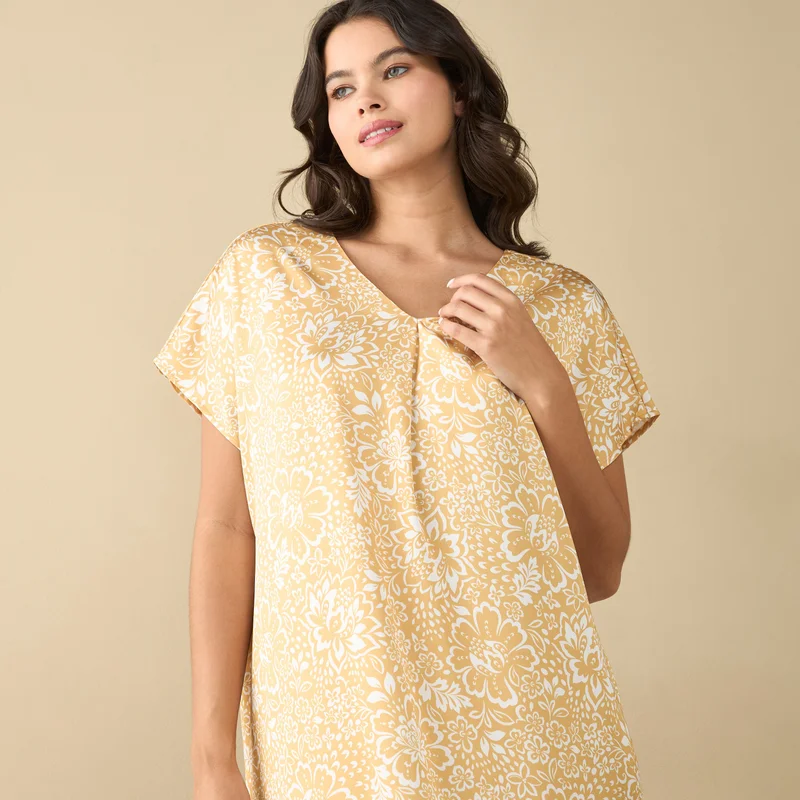Splash FAV All-Over Floral Print Night Gown with Short Sleeves